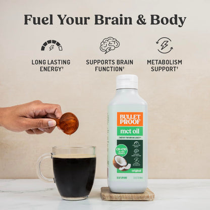 Bulletproof C8 & C10 MCT Oil, 100% Pure Coconut Oil, Triple-Distilled for Sustained Keto Energy, Unflavored, No Additives or Fillers, Non-GMO, 16 oz
