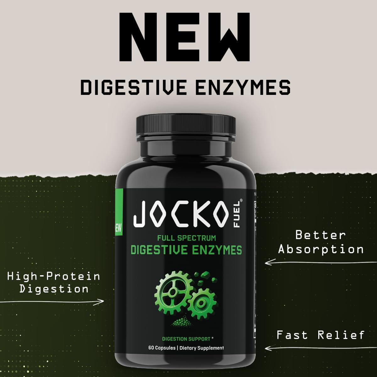 Jocko Fuel Digestive Enzymes - Full Spectrum Support, Nutrient Absorption, Gut Health Support, Digestion Aid - 60 Capsules