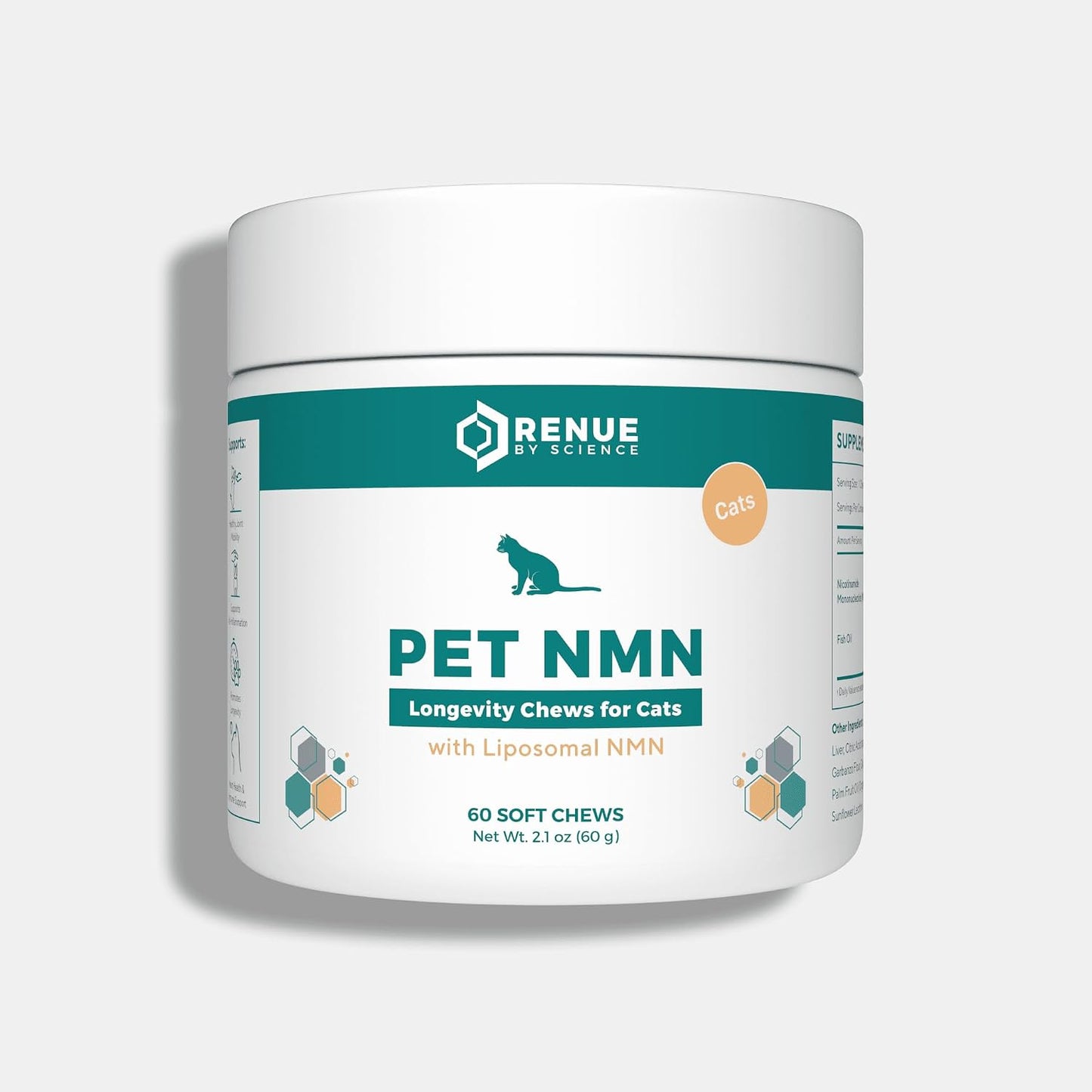 Renue By Science PET NMN Longevity Chews for Cats - Liposomal NMN with Fish Oil - Cold Extruded Soft Chews - 60 Count