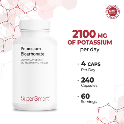 SuperSmart Potassium Bicarbonate (High Dose) - Electrolyte Mineral - pH Acid-Base Balance - Potassium Supplement | Non-GMO & Gluten Free - 120 Vegetarian Capsules