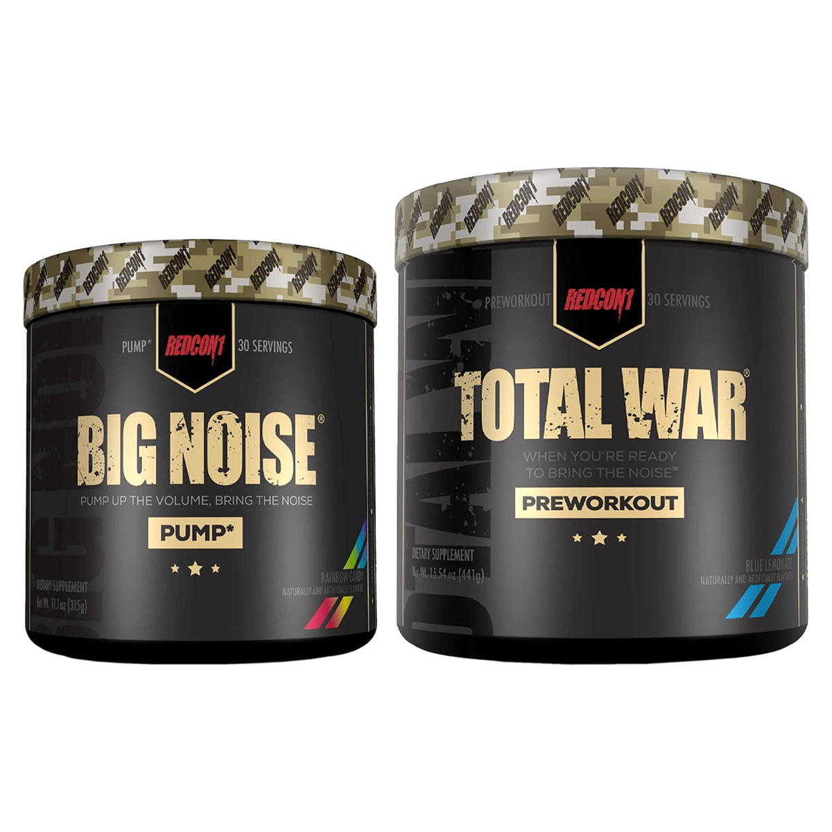 REDCON1 Total War Preworkout (Blue Lemonade) & Big Noise Non-Stim Preworkout Powder