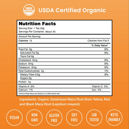 NutraChamps USDA Organic Maca Root Capsules for Women & Men, 2100mg, 180 Capsules, Black, Red & Yellow, Peruvian Maca Peruana, Extra Strength Pure Premium Gelatinized Root Powder Supplement