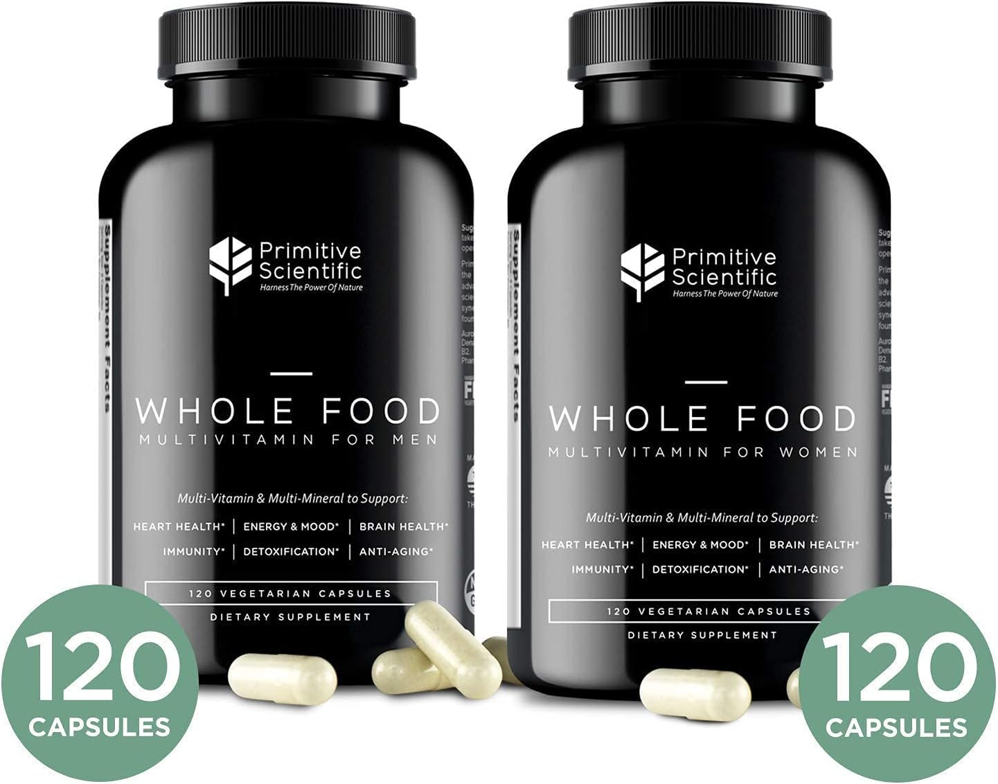 Primitive Scientific Whole Food Men & Women’s Supplement for Holistic Health (Bundle) | Women’s Multivitamins (120 Capsules) + Men’s Multivitamins (120 Capsules) |Full-Spectrum, 100% Natural, Non-GMO