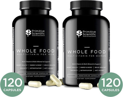 Primitive Scientific Whole Food Men & Women’s Supplement for Holistic Health (Bundle) | Women’s Multivitamins (120 Capsules) + Men’s Multivitamins (120 Capsules) |Full-Spectrum, 100% Natural, Non-GMO