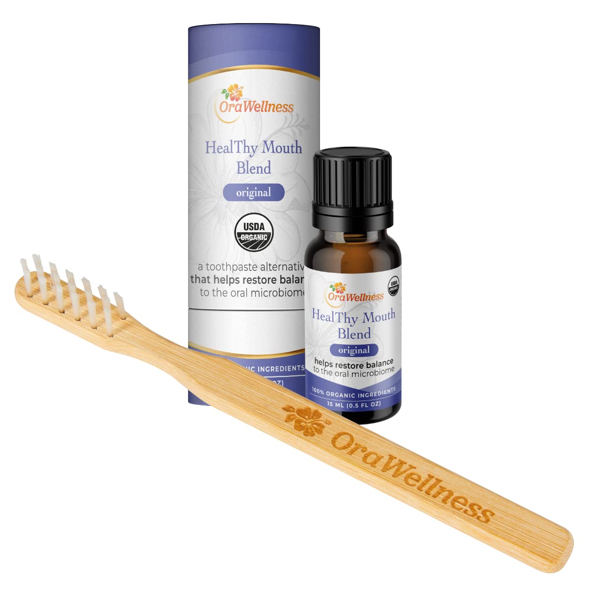 OraWellness Original Healthy Mouth Blend Organic Toothpaste & Mouthwash Alternative + BrushEco Bamboo Toothbrush with 3 Rows to Reduce Gum Disease, Promote Healthy Teeth and Gums