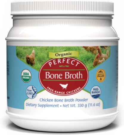 Perfect Organic Chicken Bone Broth Powder | Free Range Low Sodium Chicken Broth | Paleo & Keto Bone Broth Powder (330g) 30 Servings