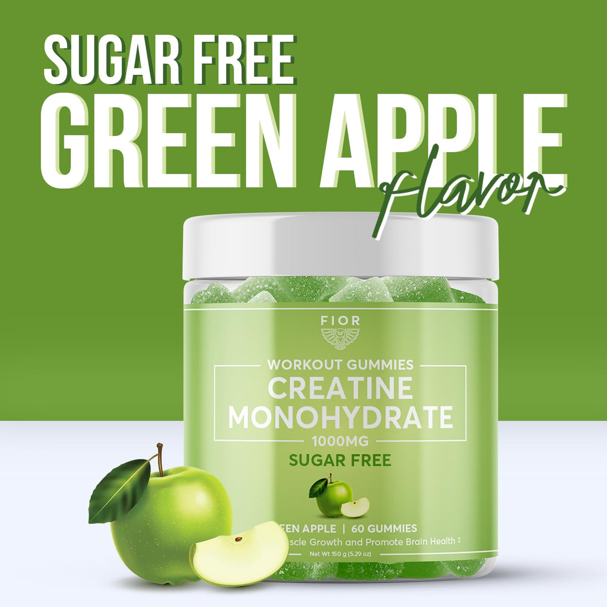 FIOR Sugar-Free Creatine Gummy - Best Creatine Monohydrate Chewable, 60 Count