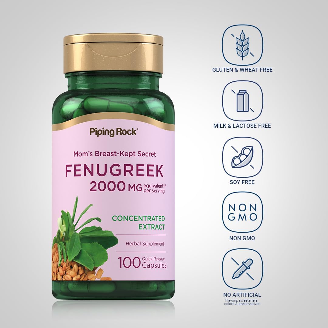 Piping Rock Fenugreek Capsules for Women | 100 Pills | Seed Extract Concentrate | Herbal Supplement | Non-GMO, Gluten Free
