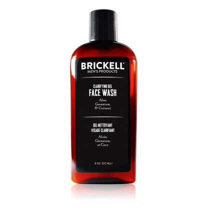 Brickell Men's Clarifying Gel Face Wash for Men, Rich Foaming Daily Facial Cleanser Formulated With Aloe, Geranium and Coconut, 8 Ounce, Scented