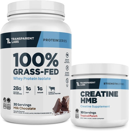 Transparent Labs Grass-Fed Whey Protein Isolate (30 Servings, Milk Chocolate) & Creatine HMB (30 Servings, Tropical Punch)