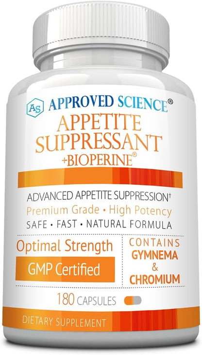 Approved Science® Appetite Suppressant - Gymnema, Chromium, Cayenne Pepper - 180 Capsules - Pack of 1 - Made in The USA