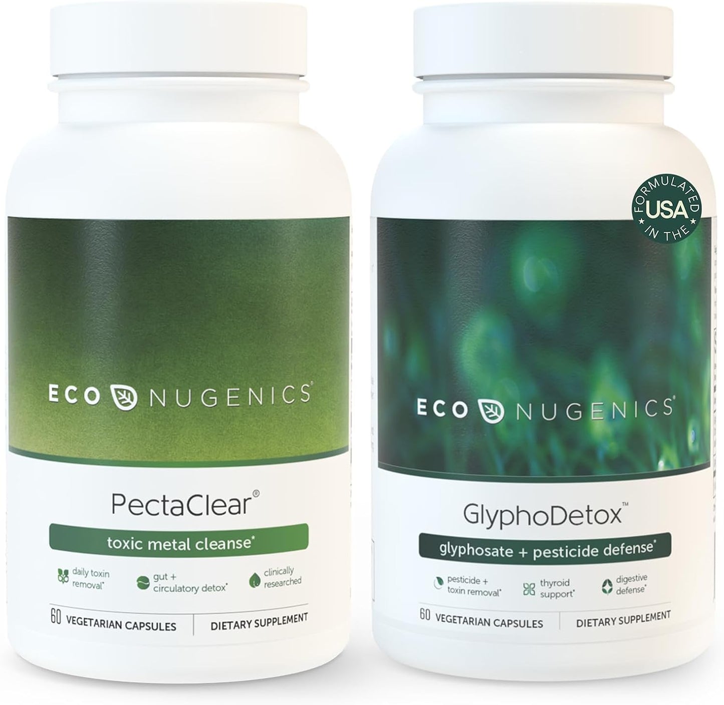 EcoNugenics Detox Supplement Bundle for Men & Women – 60 PectaClear Capsules for a Heavy Metal Cleanse + 60 GlyphoDetox Capsules for a Pesticide & Agricultural Toxin Cleanse