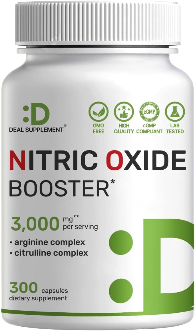 Nitric Oxide Supplement 3,000mg, 300 Capsules | 12-in-1 Complex for Men & Women – Arginine, Citrulline, Korean Red Ginseng, Tongkat Ali, Maca Root, & Marshmallow Blend*
