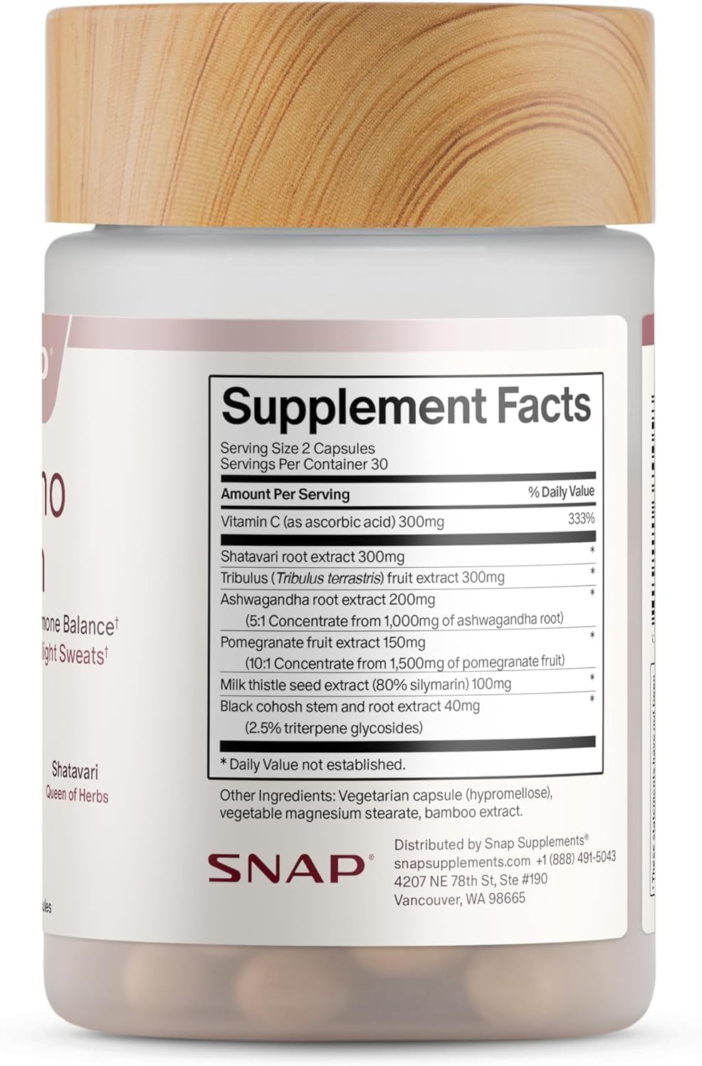 Snap Supplements Perimeno Health Perimenopause Supplements for Women, 60 Ct | Botanical Complex with Shatavari for Hormone Balance and Harmony, Mood and Vitality, Perimenopause Support for Women