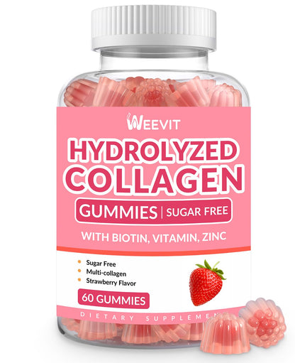 Collagen Gummies for Women, Vegan Hydrolyzed Collagen Peptides Gummies with Biotin