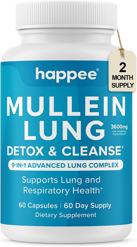 Mullein Leaf Extract for Lung Detox & Cleanse - Natural Lung Cleanse for Smokers - 9-in-1 Lung Health Supplement with Marshmallow Root, Echinacea, Licorice & More – 60 Capsules