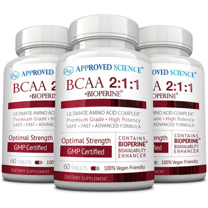 Approved Science BCAA Supplement - 60 Tablets - 2400mg - Increase Performance and Enhance Muscle Development - L-Leucine, L-Isoleucine, L-Valine - Made in USA, Non-GMO