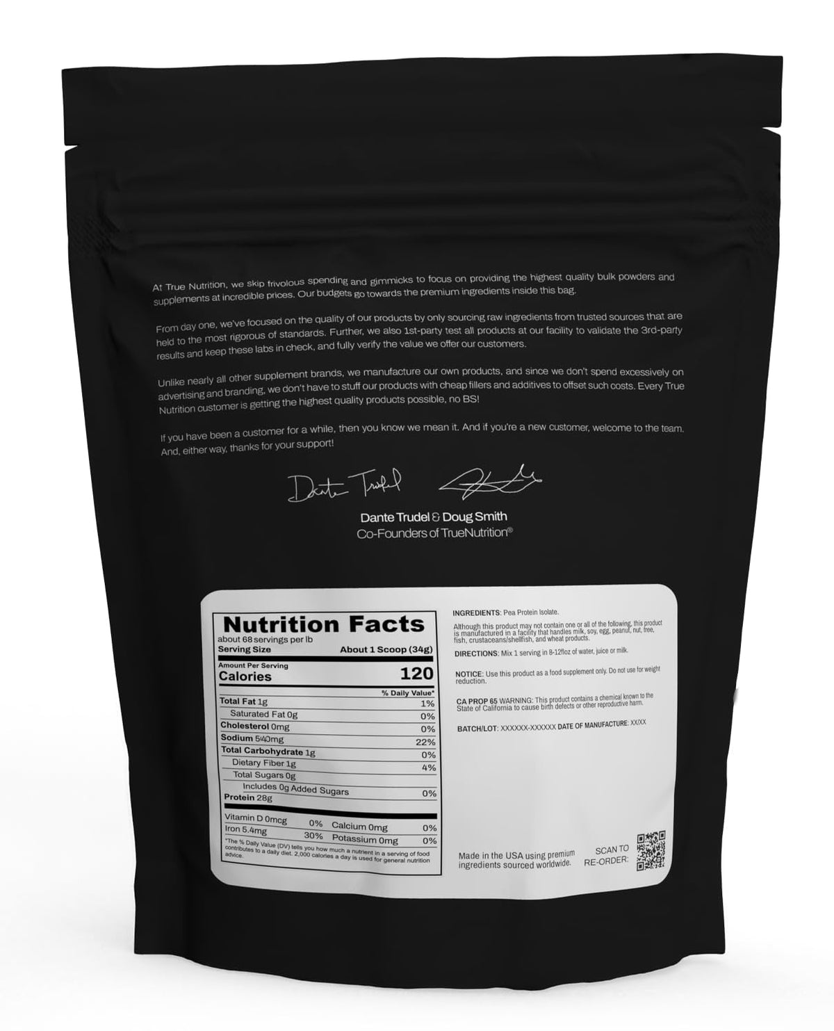 True Nutrition 5LBS Unflavored Pea Protein Powder Isolate - Vegan, Low Fat, Lactose-Free