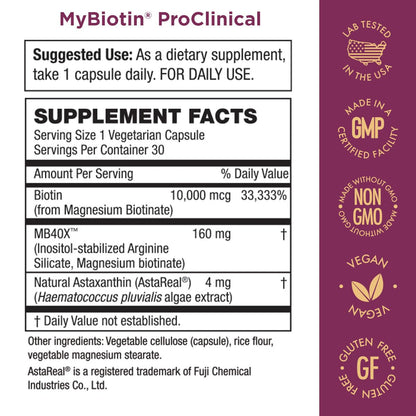 Purity Products MyBiotin ProClinical - 3 Month Supply – Thicker Hair in 3 Weeks & Fights