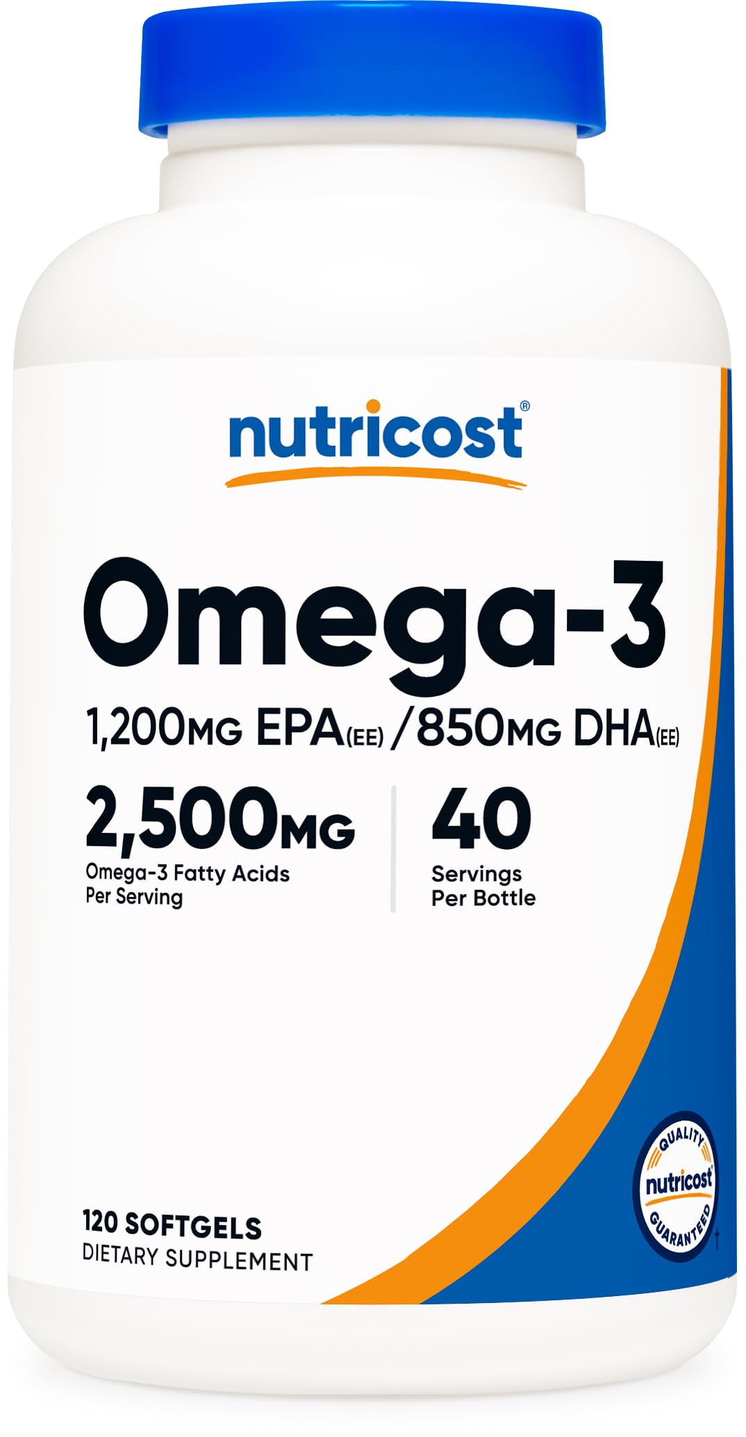 Nutricost Omega 3 Fish Oil (2500MG) 120 Softgels, 40 Servings | Fish Oil, Wild Caught! 1200mg EPA 850mg DHA, GMO-Free, Gluten Free