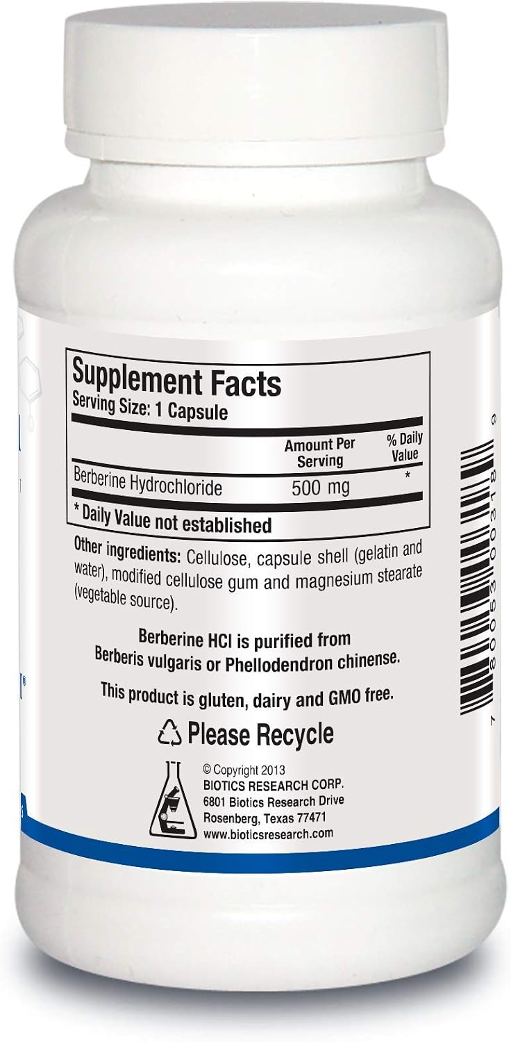 BIOTICS RESEARCH Berberine HCl, Botanical Berberine Supplement 500mg Per Serving - Supports Heart Health, Immune System, Healthy GI, Healthy Cholesterol, Gluten Free - 90 Capsules