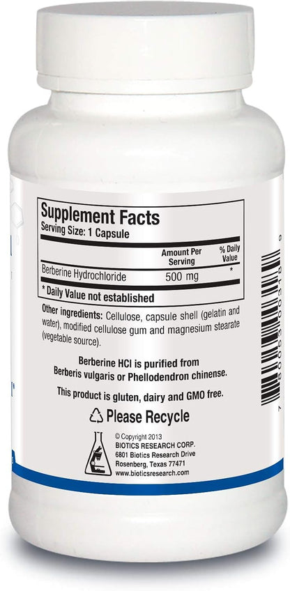 BIOTICS RESEARCH Berberine HCl, Botanical Berberine Supplement 500mg Per Serving - Supports Heart Health, Immune System, Healthy GI, Healthy Cholesterol, Gluten Free - 90 Capsules