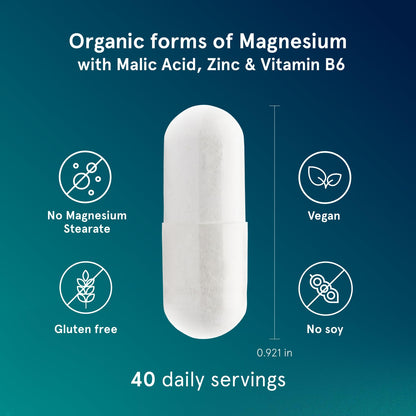 Puori Magnesium Complex Supplement - High Absorption Magnesium Taurinate & Gluconate, Zinc, Vitamin B6 & Malic Acid for Sleep Support, Immune & Bone Health & Muscle Recovery - 120 Vegan Capsules