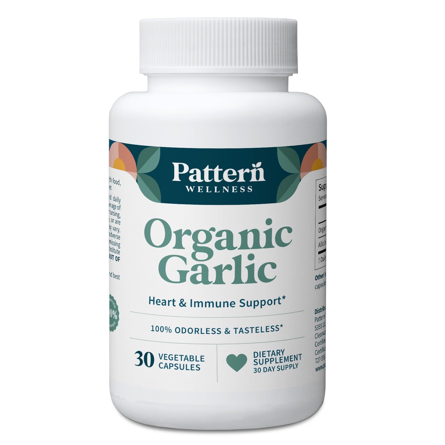 Pattern Wellness Odorless Organic Garlic Extract 20:1 with Allicin – Supports Circulatory & Immune Health – Non-GMO, Gluten Free, Vegan - 30 Capsules | 20:1 Garlic Extract with Allicin – Supports Circulatory & Immune Health – Non-GMO, Gluten Free & Vegan