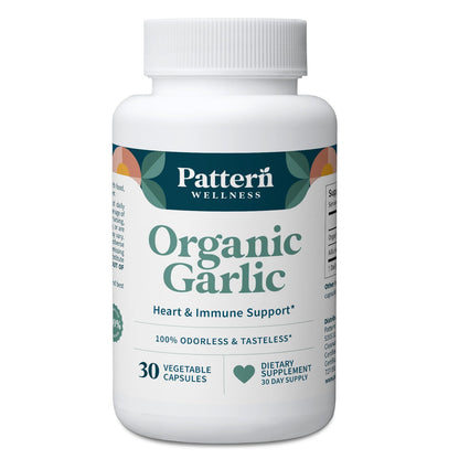 Pattern Wellness Odorless Organic Garlic Extract 20:1 with Allicin – Supports Circulatory & Immune Health – Non-GMO, Gluten Free, Vegan - 30 Capsules | 20:1 Garlic Extract with Allicin – Supports Circulatory & Immune Health – Non-GMO, Gluten Free & Vegan