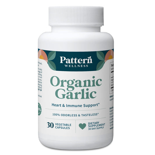 Pattern Wellness Odorless Organic Garlic Extract 20:1 with Allicin – Supports Circulatory & Immune Health – Non-GMO, Gluten Free, Vegan - 30 Capsules | 20:1 Garlic Extract with Allicin – Supports Circulatory & Immune Health – Non-GMO, Gluten Free & Vegan