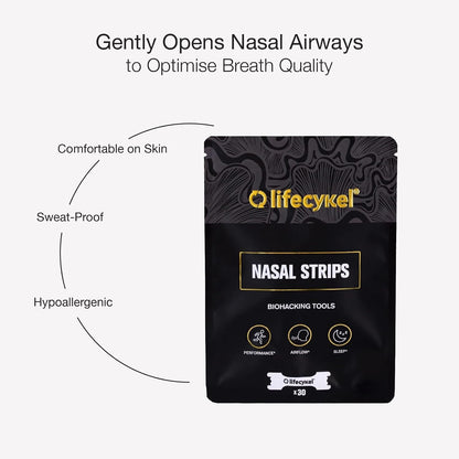 Lifecykel Performance Nasal Strips - 30 Count Breathing Strips for Better Sleep, Snoring Relief & Athletic Performance - Drug Free Nose Strips for Congestion & Enhanced Airflow