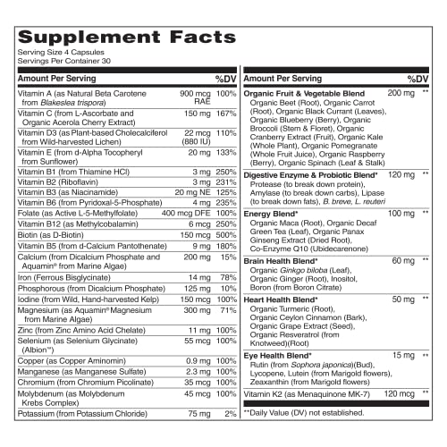 NATURELO Whole Food Multivitamin for Women - with Vitamins, Minerals, & Organic