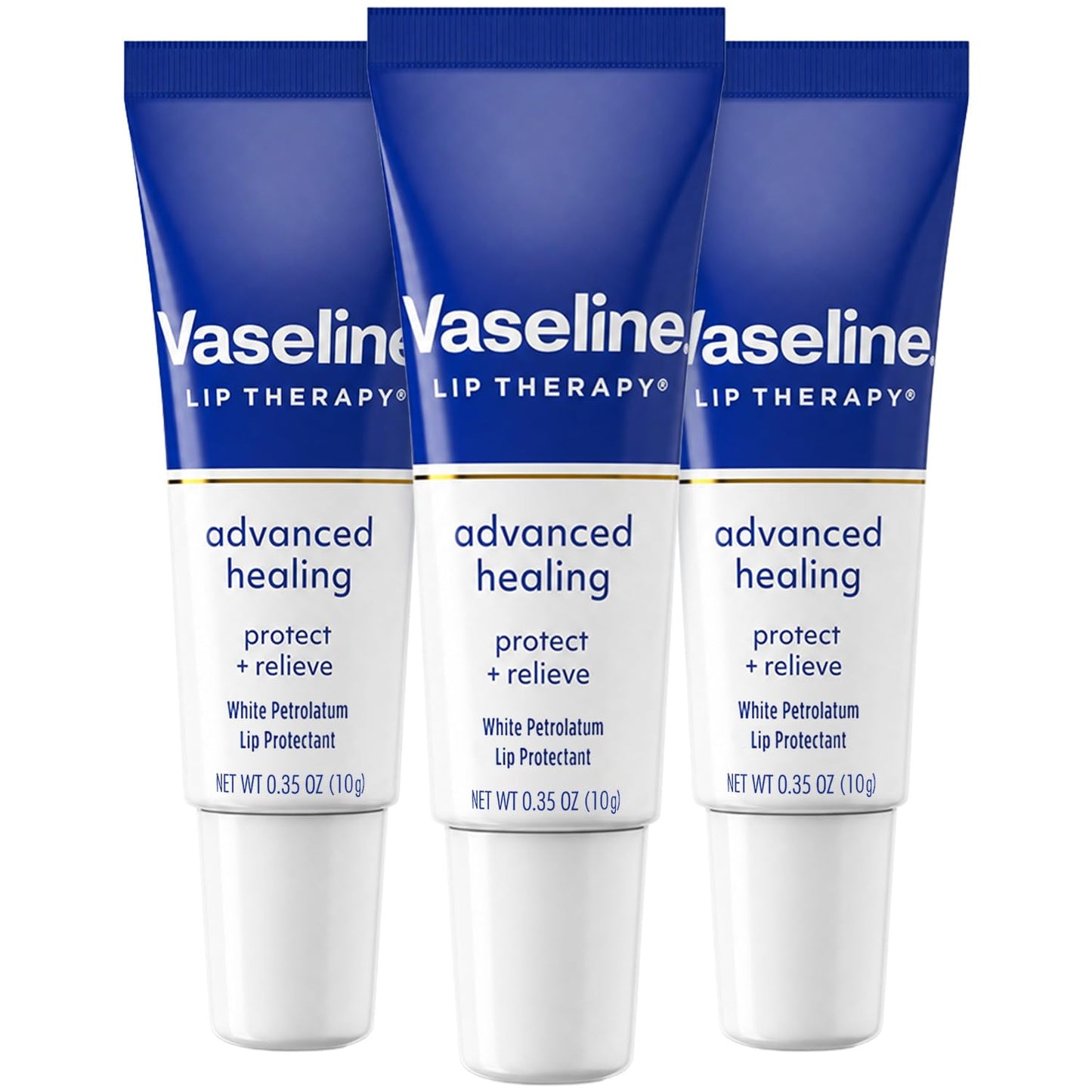 Vaseline Lip Therapy Advanced Healing 3-Pack – White Petroleum Moisturizing Lip Balm for Extremely Dry Lips, 0.35 Oz Ea