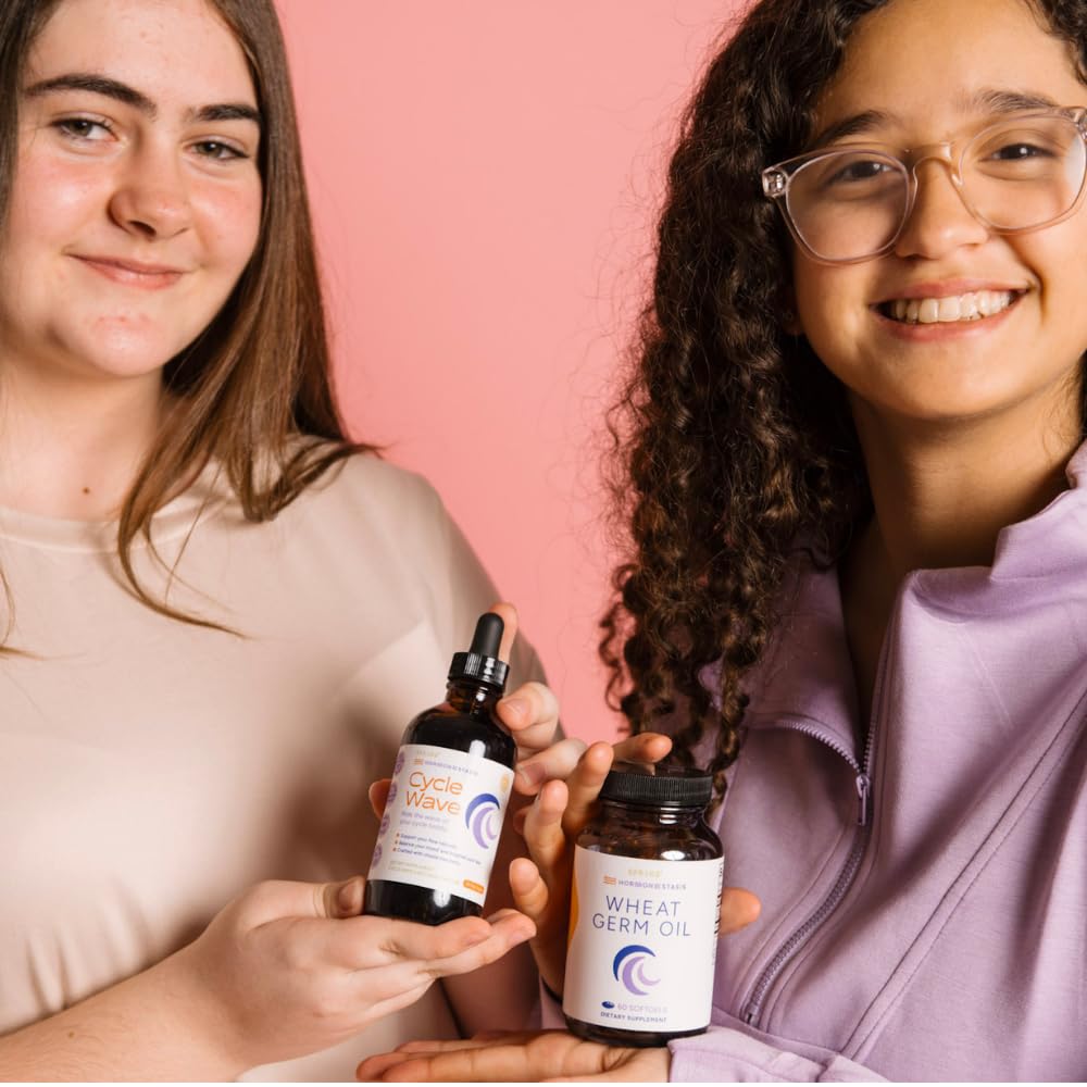 SPRIGS Cycle Wave Phase 1 Hormonal Support Kit for Tween Girls | Supplements to Promote a Healthy Menstrual Cycle & Balance Mood | 120 Herbal Capsules & 60 Wheat Germ Oil Softgels for a 30 Day Supply