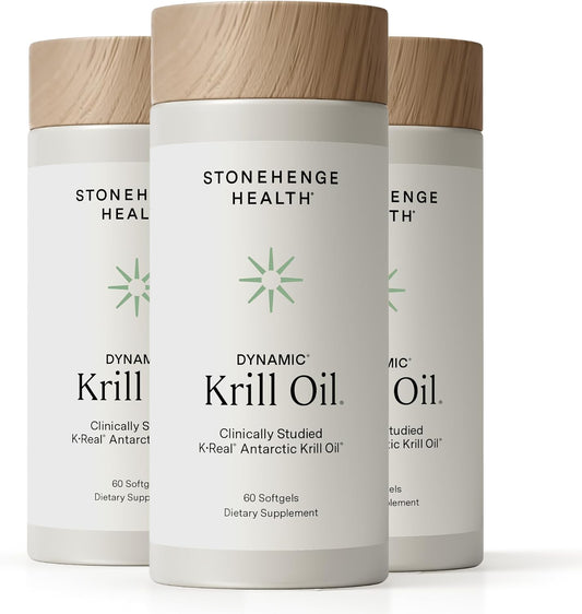 Stonehenge Health Dynamic Krill Oil 1600mg – Triple Strength Antarctic Omega-3 Supplement, EPA, Phospholipids & 2mg Astaxanthin – Supports Heart, Brain, Skin, Joint & Eye Health – 60 Softgels (3 Pack)