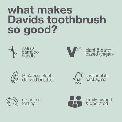 Davids Bamboo Soft Bristle Toothbrush Eco-Friendly BPA Free 3 Pack