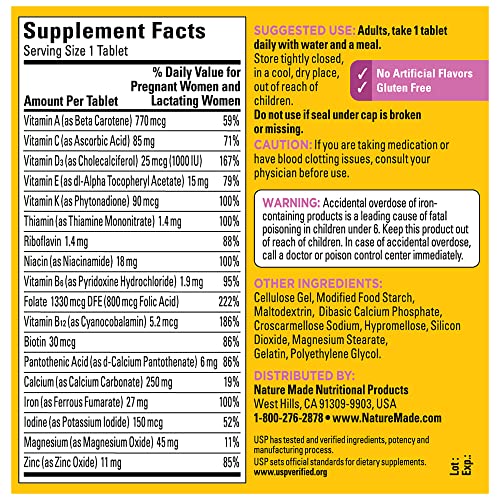 Nature Made Prenatal Multivitamin with Folic Acid, Prenatal Vitamin and Mineral Supplement