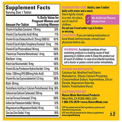 Nature Made Prenatal Multivitamin with Folic Acid, Prenatal Vitamin and Mineral Supplement