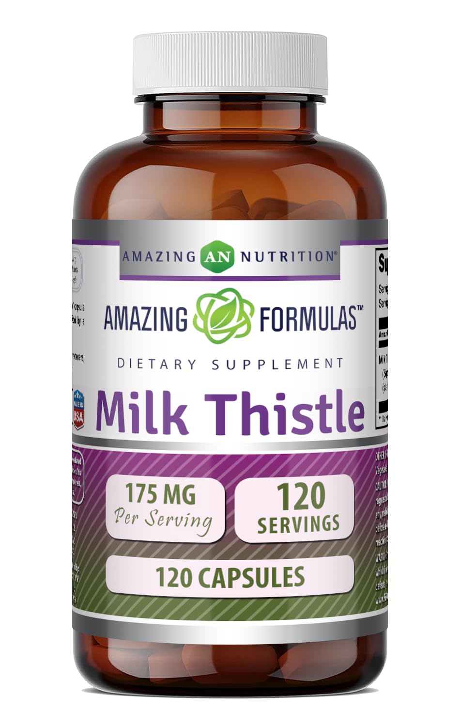 Amazing Formulas Milk Thistle Supplement | 175 Mg per Serving | 120 Capsules | Non-GMO | Gluten-Free | Made in USA