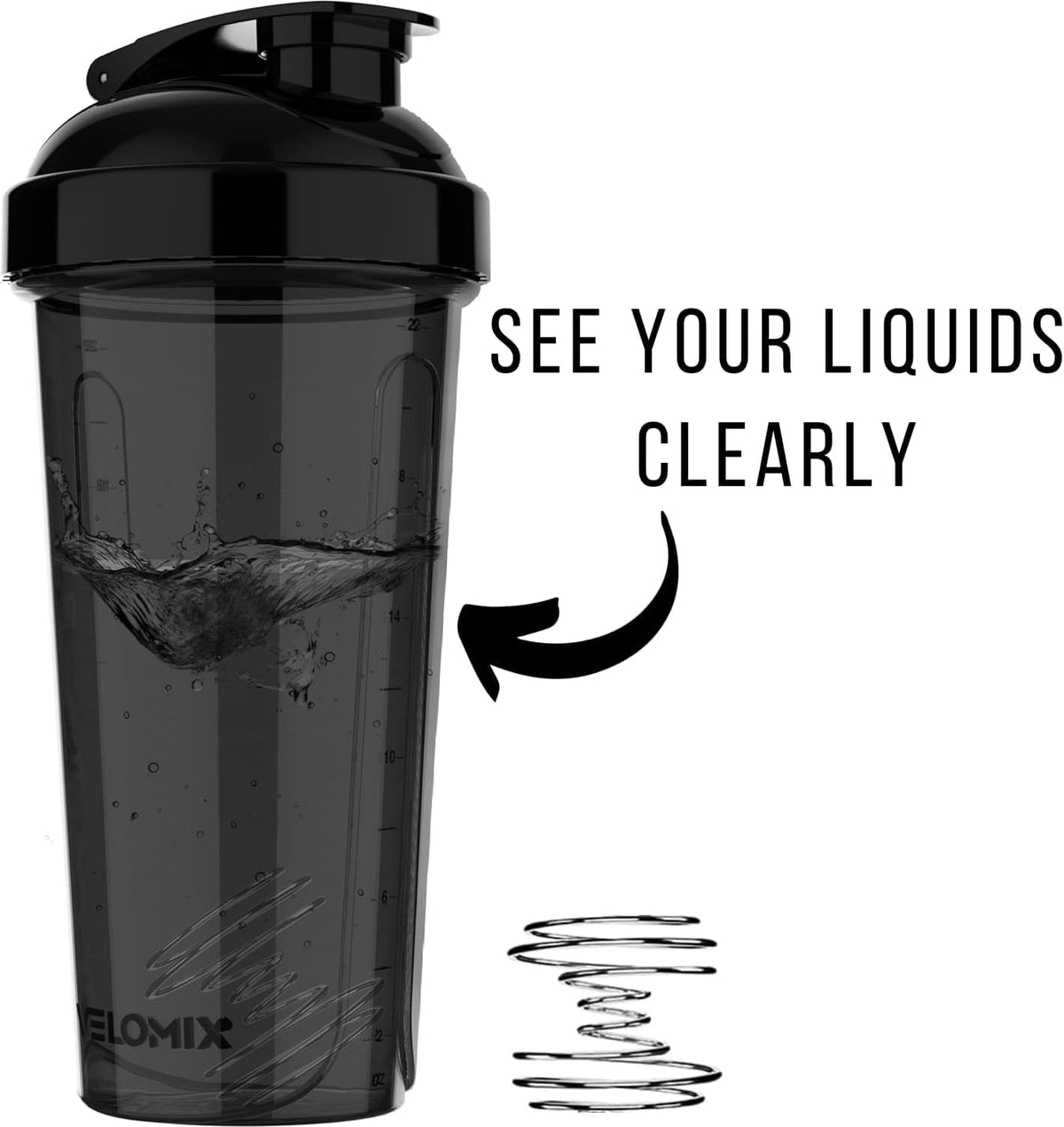 VELOMIX -4 PACK- Protein Shaker Bottles for Protein Mixes, 28 OZ Shaker Cups for Protein Shakes
