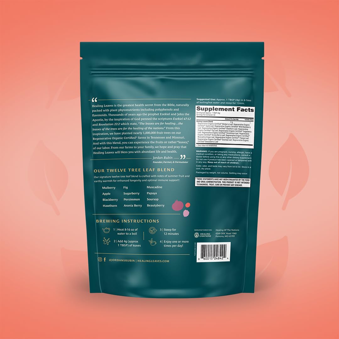 Healing Leaves, Longevity Blend Loose-Leaf Tea- 30 Servings | Biblically Inspired, 12 Fruit Tree Leaf Blend. Supports Digestion, Immune Function, Healthy Inflammation Response and Energy