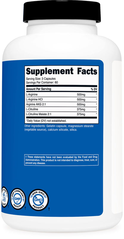 Nutricost Nitric Oxide Booster 2250mg, 180 Capsules - 750mg Per Casule, 60 Servings - Gluten Free and Non-GMO | 750mg Per Casule, 60 Servings, GMO-Free