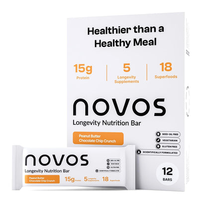 Novos Longevity Protein Bar | 15g Protein, 20 Superfoods, 5 Longevity Ingredients for Men & Women | Supports Skin, Mind & Mood | Mixed Berry Crunch (12-Pack)
