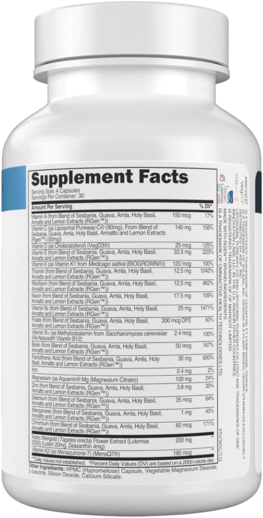 Transparent Labs Daily Multivitamin for Women - Whole-Food-Based Multivitamin for Men, Vegan, Clean, Organic Vitamin Supplement w Vitamins, Lutein, Biotin, Folate & Magnesium - 120 Capsules