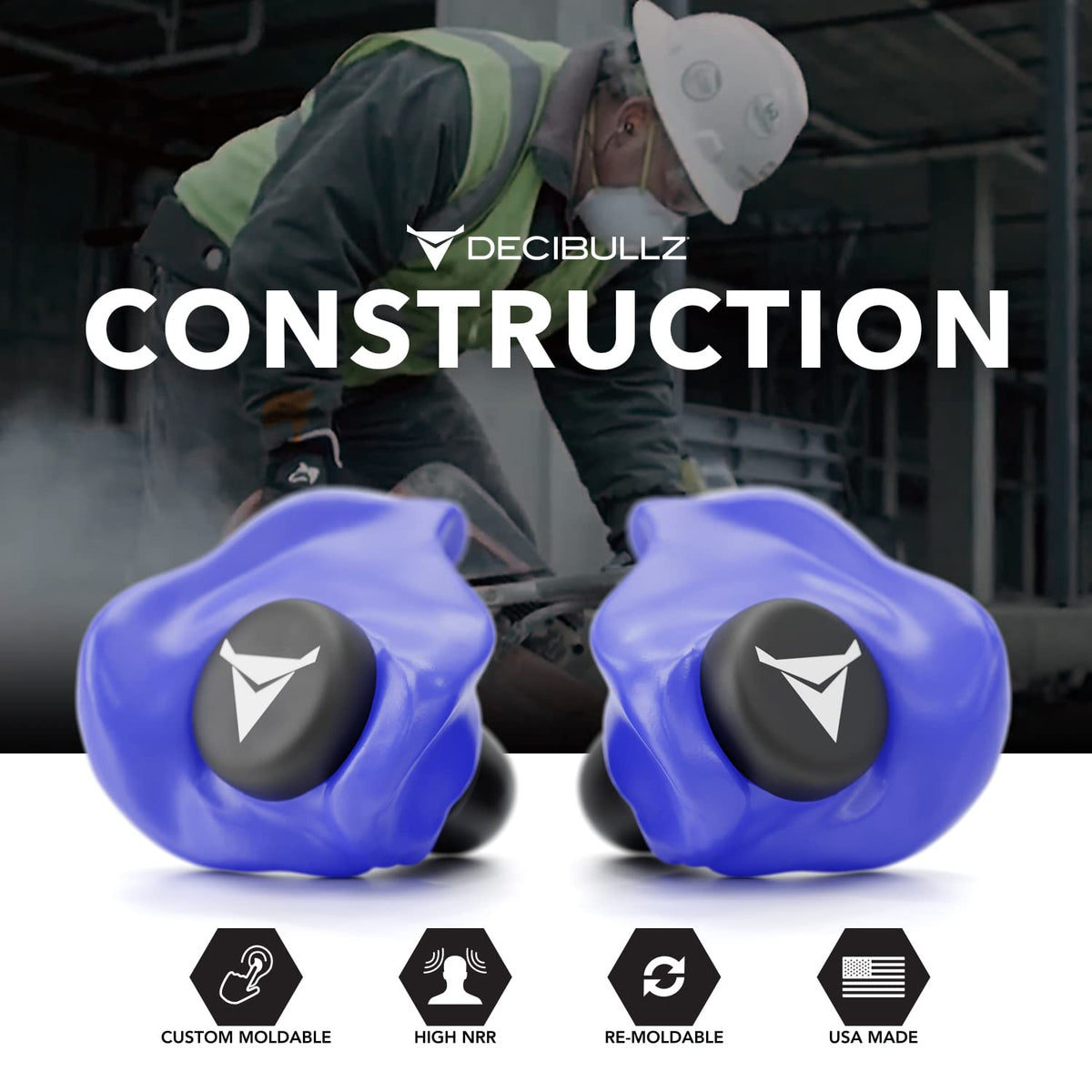 Decibullz - NRR 31 Custom Molded Earplugs, Perfect Fit Ear Protection for Safety, Travel