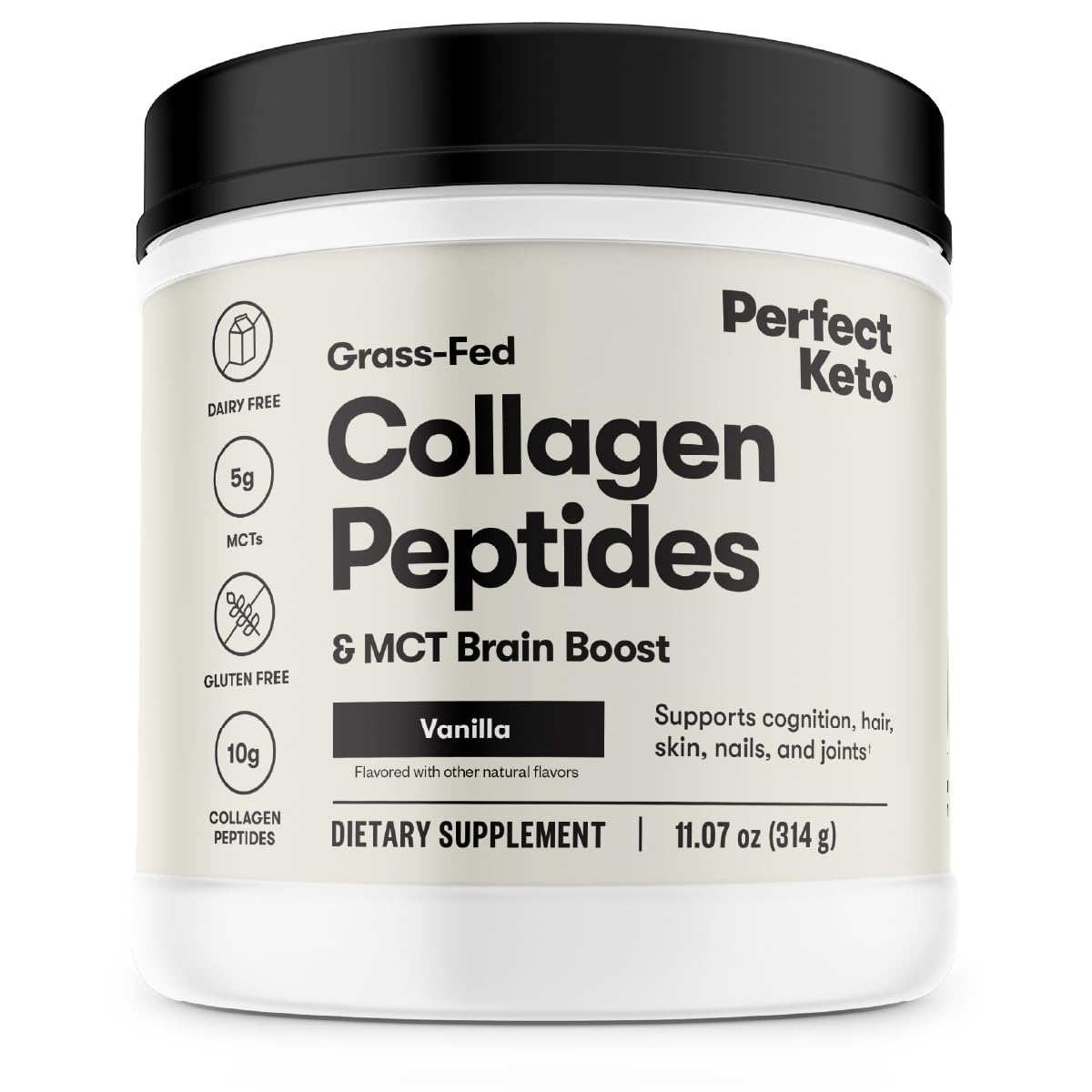 Perfect KETO Collagen Powder with MCT Oil, Grassfed, GF, Multi Supplement, Vanilla 11.07 Oz