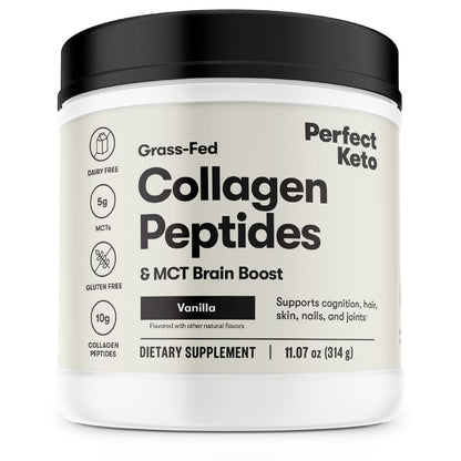 Perfect KETO Collagen Powder with MCT Oil, Grassfed, GF, Multi Supplement, Vanilla 11.07 Oz