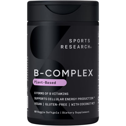 Sports Research® Vitamin B-Complex - Full Spectrum of B Vitamins with Methylated B12 & Folate - Gluten Free · Plant-Based · Non-GMO · Vegan-Friendly Formula - 120 Veggie Softgels