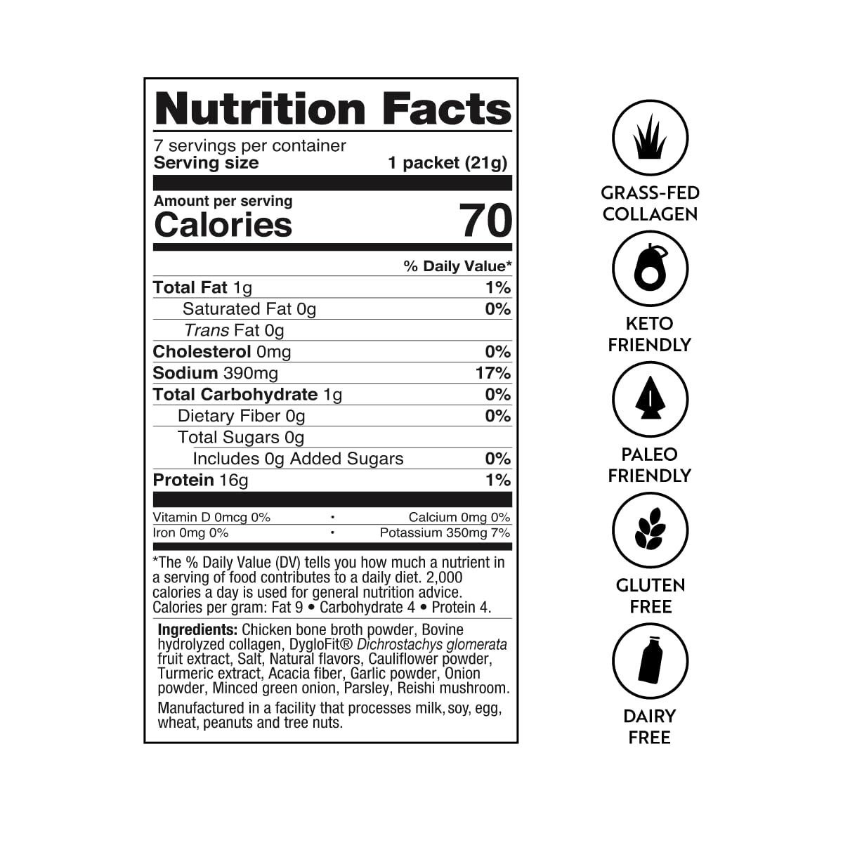 Dr. Kellyann Fast Track Bone Broth Packets (7 Servings) – 16g Protein, Grass-Fed Hydrolyzed Collagen, Keto & Paleo-Friendly, 1 Box
