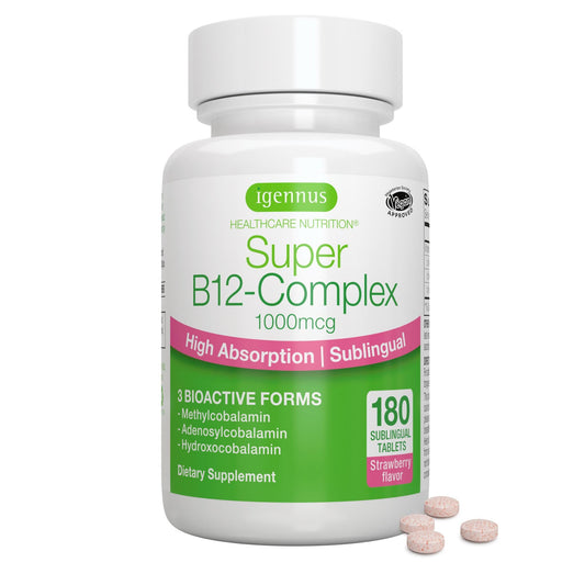 Igennus Sublingual Vitamin B12 Complex 1000mcg, Methylated Methylcobalamin, Adenosylcobalamin & Hydroxocobalamin, High Absorption & Clean, 180 Servings, Sugar-Free & Vegan